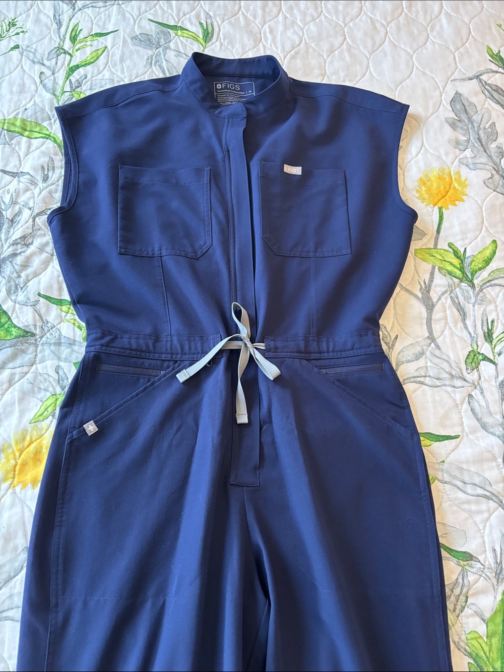 Figs Navy Sleeveless Utility Jumpsuit with Drawstring Waist